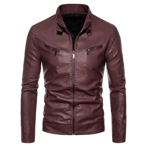 Regular Length Stand Best Selling <b>Men's</b> Vintage Leather <b>Jacket</b> Comfortable Fit Breathable Waterproof Quick Dry Solid Color - Product Image 1