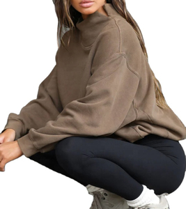 Women's Winter Custom Heavyweight 100% Cotton <b>Sweatshirt</b> with Front Logo <b>Embroidery</b> Mock Neck Style Casual Look - Product Image 4