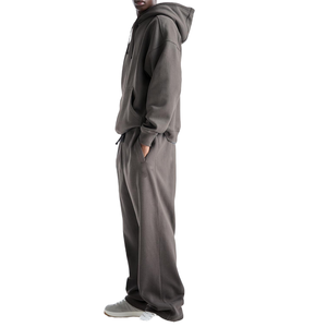 <b>Men's</b> High Quality Custom Hooded Acid Wash Polyester/Cotton French Terry <b>Fleece</b> Oversized Sweatsuit Set Tracksuits - Product Image 1