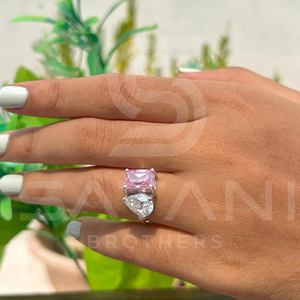 Elegant Pink Radiant Cut Moissanite <b>Ring</b> <b>Set</b> In Sterling Silver Featuring White Pear Shape <b>For</b> <b>Women</b> From India - Product Image 2
