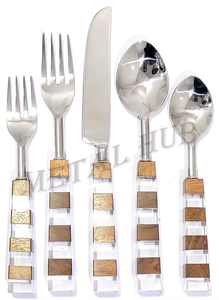 New Arrival Wedding Mirror Silverware Cutlery Set 5PCS Spoon Knife Fork with Stone Pattern <strong>Handle</strong> for Back to School - Product Image 3