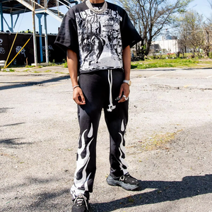 Streetwear Sweat Suit for Men with Cozy Wash <b>Short</b> <b>Sleeve</b> Tracksuits Customize Skull Printed <b>Hoodie</b> and <b>Short</b> Set - Product Image 3