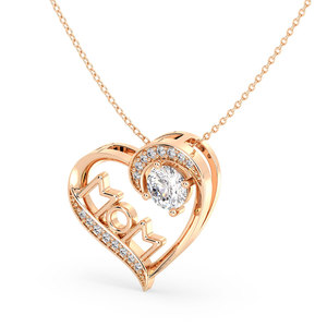 Collier pendentif MOM en forme de cœur en or rose de luxe REYES en or massif 14 carats avec diamant de laboratoire CVD HPHT cultivé en laboratoire Bijoux fins pour femmes - Product Image 2