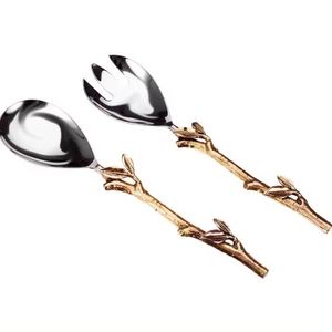 Restaurant Couverts Couverts Cuillère Feuille Conception Poignée À La Main Or Couleur Thé Cuillères Dessert Table À Manger Outils - Product Image 4