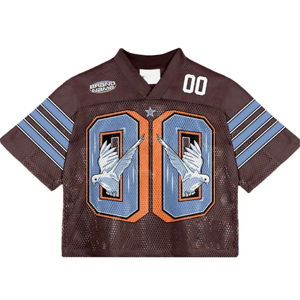 Vente en gros de maillot Boxy en maille avec col en O maillot de football américain en maille surdimensionnée t-shirt pour hommes maillot de football en maille - Product Image 1