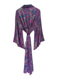 ชุดใส่ในเลานจ์ชุดกิโมโนผ้าไหมยาวถึงข้อเท้าชุดคลุมหลายสีชุดกลางคืนชุดคลุมชุดอินเดียวินเทจผ้าไหมส่าหรีสไตล์วินเทจ - Product Image 6