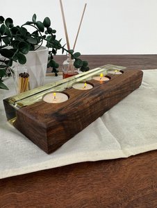Porte-bougie décoratif en résine artisanale et bois naturel pour la décoration intérieure - Product Image 4