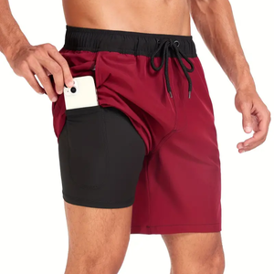 Bermudas básicas para hombre, cintura media, poliéster, algodón, logotipo personalizado, cierre de botones, gimnasio, atletismo, correr, playa, tela lavada - Product Image 4