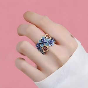แหวนวงแหวนดอกไม้เคลือบสุดหรูดีไซน์หลากสีงานฝีมือเครื่องประดับหรูหราของขวัญที่สมบูรณ์แบบสำหรับคนรักแฟชั่น - Product Image 3