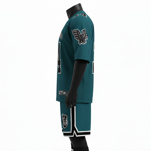 Ensemble maillot et short de football pour homme, 160 GSM, polyester mesh premium, vert turquoise foncé, panneau contrastant, logo personnalisé pour ensemble homme - Product Image 5