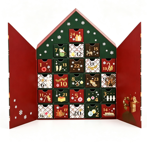 Boîte de calendrier de l'avent de Noël en carton à 24 compartiments, design festif, avec impression personnalisée pour marques de produits de vacances - Product Image 1