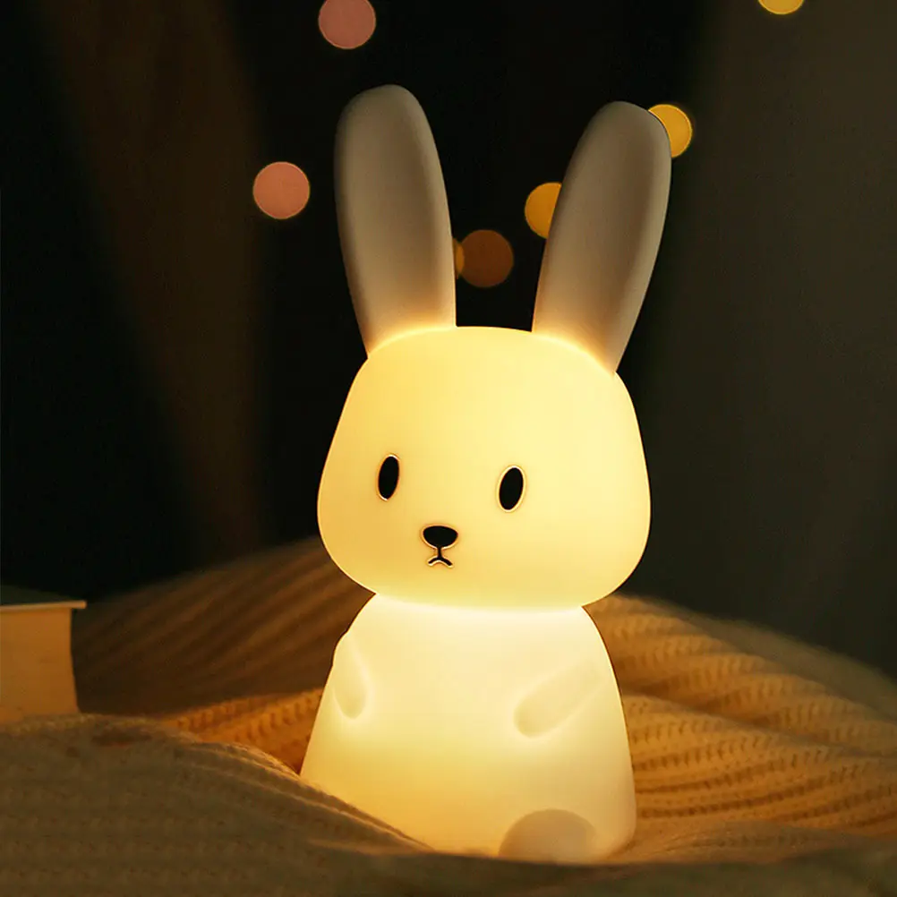 USB şarj edilebilir hayvan silikon lamba LED Bunny gece işıkları çocuk odası başucu lambası RGB 3D silikon tavşan LED gece lambası