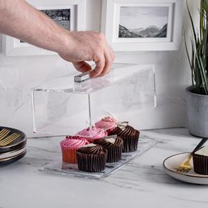 Plateau de présentation de gâteaux rectangulaire moderne en plastique blanc élégant et attrayant 2025 avec couvercle en lucite et base en acrylique pour pâtisserie - Product Image 1