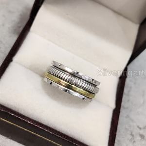 Anneau de méditation Spinner Band Bague de pouce pour femme en argent sterling 925 Fidget Bijoux faits à la main Anxiété de Noël Bague Spinner pour homme - Product Image 2
