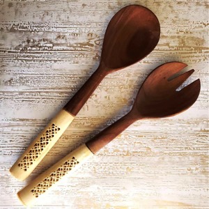 Nouveaux serveurs à salade en bois de manguier durables, modernes et écologiques, lavables au lave-vaisselle, outils à salade fabriqués à la main de toutes tailles - Product Image 3