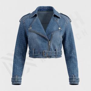 <b>Women</b> Denim Jackets Design Slim Fit <b>Crop</b> Top Custom Outerwear Wool Lining Fashionable Ladies Casual <b>Jean</b> Coat Customized Color - Product Image 1