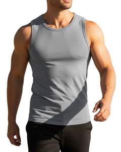 Camiseta sin Mangas para Hombre, Ajustada, Deportiva, para Gimnasio, Tejido Elástico, Color Gris Sólido, Chaleco de Fitness, Fabricante Personalizado, Venta al por Mayor - Product Image 1