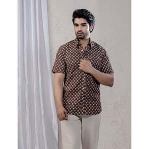 Camisa de Moda Masculina con Cuello Mao, 100% Algodón, Estampada, de Manga Corta, Estilos Casual y de Esmoquin, Tela Popelina, Suministro ODM - Product Image 3