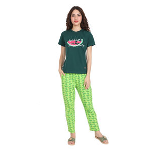 Pama de algodón mercerizado supersuave antibacteriano verde para mujer, talla XL, ropa de salón de verano, cierre de cordón competitivo - Product Image 1