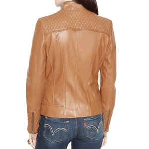 แจ็กเก็ตหนังแกะแท้สำหรับผู้หญิงเสื้อโค้ทเสื้อแจ็กเก็ตหนังนิ่มสีเขียวอ่อนใหม่ - Product Image 2