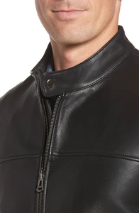 แจ็กเก็ตบอมเบอร์หนังแกะเนื้อนุ่มลำลองสำหรับผู้ชายหนังนิ่มบางยาวปานกลางมีกระดุมข้อมือและซิปปิด - Product Image 4