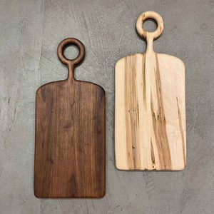 Tabla de cortar clásica de madera hecha a mano con madera de teca de primera calidad para cortar frutas, pan, queso y carne. - Product Image 3