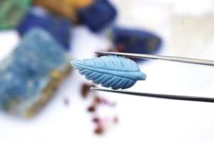 Natural Blue Opal Leaf Carving Loose Gemstone 20x10mm Yellow for Jewelry Making - Product Image 3