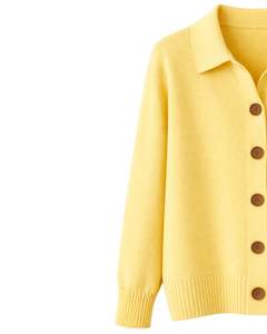 <b>Women</b> Yellow Button Front Knit <b>Cardigan</b> Sweater <b>Long</b> Sleeve Soft Casual Winter Top With Polo Collar <b>For</b> Ladies Fashion Wear - Product Image 3