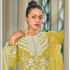 Conjunto de tendencia de 4 piezas Organza Shalwar Kameez Khalti Trabajo Fondo de seda Bordado Dupatta Ropa India pakistaní XL XXL Tallas - Product Image 1