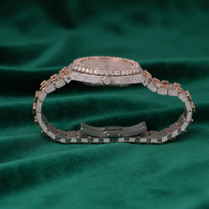 Diamond Fully Iced Luxury Watch Rose Gold Dial Two Tone Stainless Steel <b>Automatic</b> Mechanical <b>Wristwatch</b> Wholesale - Product Image 4