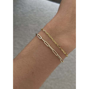Micro Paperclip Link Chain Bracelet Stack Rhodium Plated <b>Rose</b> <b>Gold</b> Vintage Religious Style Featuring Diamond Pearl Main Charm - Product Image 3
