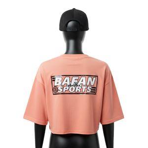 Camiseta corta de algodón de alta calidad para mujer, tela suave GSM, color melocotón, con logo personalizado impreso, camiseta corta de algodón para mujer - Product Image 2