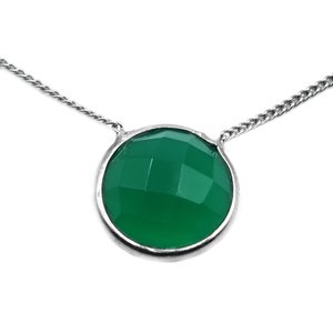 Collier en argent sterling 925 de meilleure qualité avec motif géométrique belle pierre précieuse d'onyx vert bijoux de mariage cadeau pour les femmes - Product Image 3