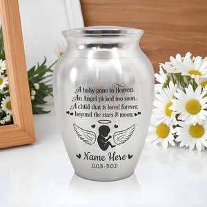 Personalized Baby <b>Mini</b> Urn Stainless Steel Decorative Keepsake Urn Engraved Memorial Urn for Loss of Child Custom Size Silver - Product Image 6