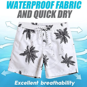 Shorts de bain décontractés pour hommes, séchage rapide, 100 % coton, taille mi-haute, avec cordon de serrage et poches, tricotés, OEM - Product Image 4