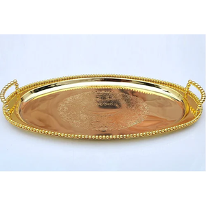 Bandejas DE SERVICIO DE METAL modernas con mango dorado Regalo de Diwali hecho a mano ecológico Venta caliente de alta calidad Hecho EN LA India - Product Image 6