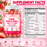 Gummies à la biotine pour cheveux, peau et ongles, marque privée, 80 unités, saveur fraise, fabricant OEM ODM