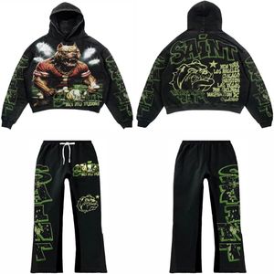 Survêtements de haute qualité en coton éponge délavé à l'acide, sur mesure, 100% coton, surdimensionnés, pour hommes, avec logo personnalisé, survêtement à jambes évasées - Product Image 1