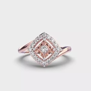 Anillo de diamante cultivado en laboratorio de corte redondo de 1,50 quilates en forma de Este Oeste, anillo de compromiso romántico y boda de oro sólido de 14 quilates para mujer - Product Image 1