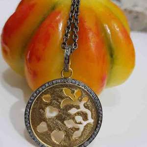 Colgante de árbol de corazón Vintage, Plata de Ley 925, Diamante pavimentado Natural, joyería chapada en rodio negro, tamaño de 30x30MM para boda - Product Image 3