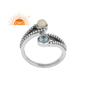 แหวนพลอยโอปอลปรับได้สีเงินธรรมชาติสีฟ้าบุษราคัมและโอปอลเอธิโอเปียน - Product Image 1