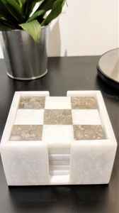 ชุดจานรองแก้วลายหินอ่อนสีขาวเทา 6 ชิ้น ทำด้วยมือจากหินธรรมชาติ - Product Image 2