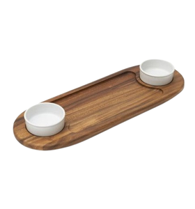 Nouvelle assiette à chips et trempette tendance en bois, forme de feuille, plateau à chips et trempette, plateau en bois, salade, dessert, fruits, nourriture - Product Image 4