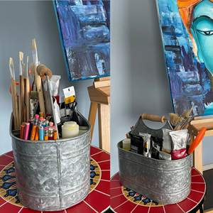 Chariot de couverts en métal galvanisé résistant à la rouille avec poignée en bois solide pour une utilisation en garage intérieur et extérieur - Product Image 3