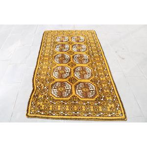 Turkish Vintage Rug 3.8x6.7 ft, <b>Yellow</b> Southwestern <b>Wool</b> Rug - Product Image 1