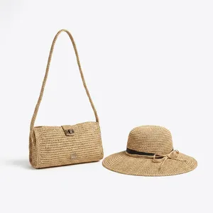 กระเป๋าถือสานทรงซองจดหมาย ANA Crochet Raffia Straw  แบบสะพายข้าง  สไตล์โบฮีเมียนสำหรับฤดูร้อน  ตกแต่งด้วยงานปักมือ  สายสะพายเส้นเดียว  ปิดด้วยหัวเข็มขัด - Product Image 2