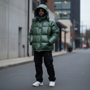 Veste d'hiver chaude et épaisse tendance en polyester/coton, coupe-vent, imperméable, fermeture éclair intégrale, capuche, poches latérales, devant - Product Image 3