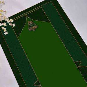 Tapis de prière vert à motif doré : Tapis de culte islamique imprimé, avec tapis à poils doux - Product Image 5