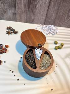 Olla de especias de madera 3 en 1 Recipiente de especias de madera de acacia con tapa y cuchara, grado alimenticio Premium - Product Image 3