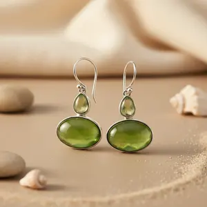 Boucles d'oreilles en argent 925 avec pierre précieuse verte pour femmes, boucles d'oreilles pendantes plaquées or, perle, diamant, or rose pour mariage, fête, chrétien - Product Image 1